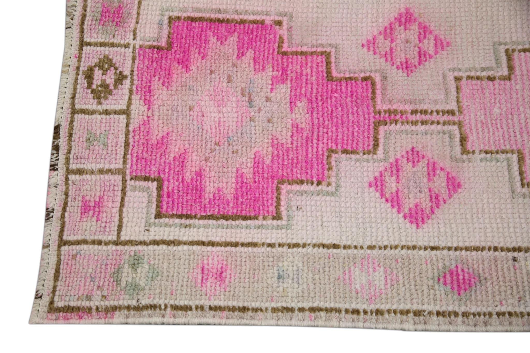 Tribal Pink & Brown Vintage Turkish Runner 2'8