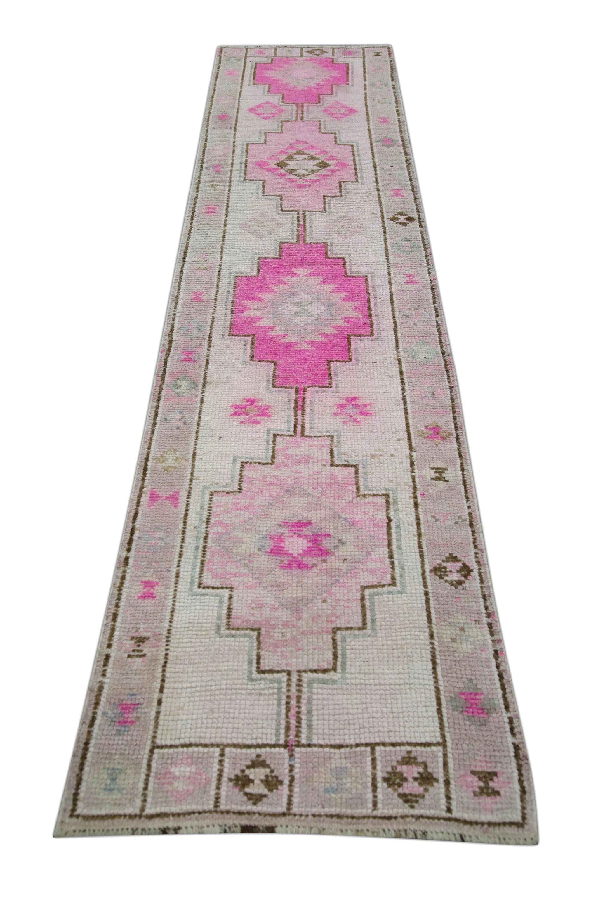 Pink & Brown Vintage Turkish Runner 2'8