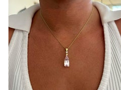 Pink Bullet Shape Kunzite Diamond Necklace 14k Yellow Gold