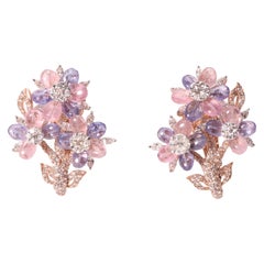 Pink Burma Tourmaline and Tanzanites Diamond Earring