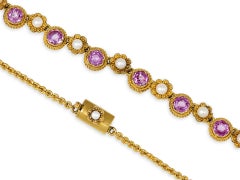 Pink Burmese sapphire and pearl necklace, circa 1880