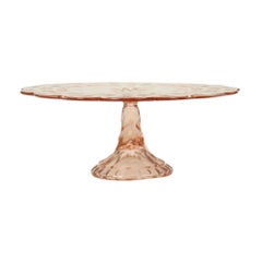 Pink Cake Stand Art Deco Pressed Glass Diamond Pattern