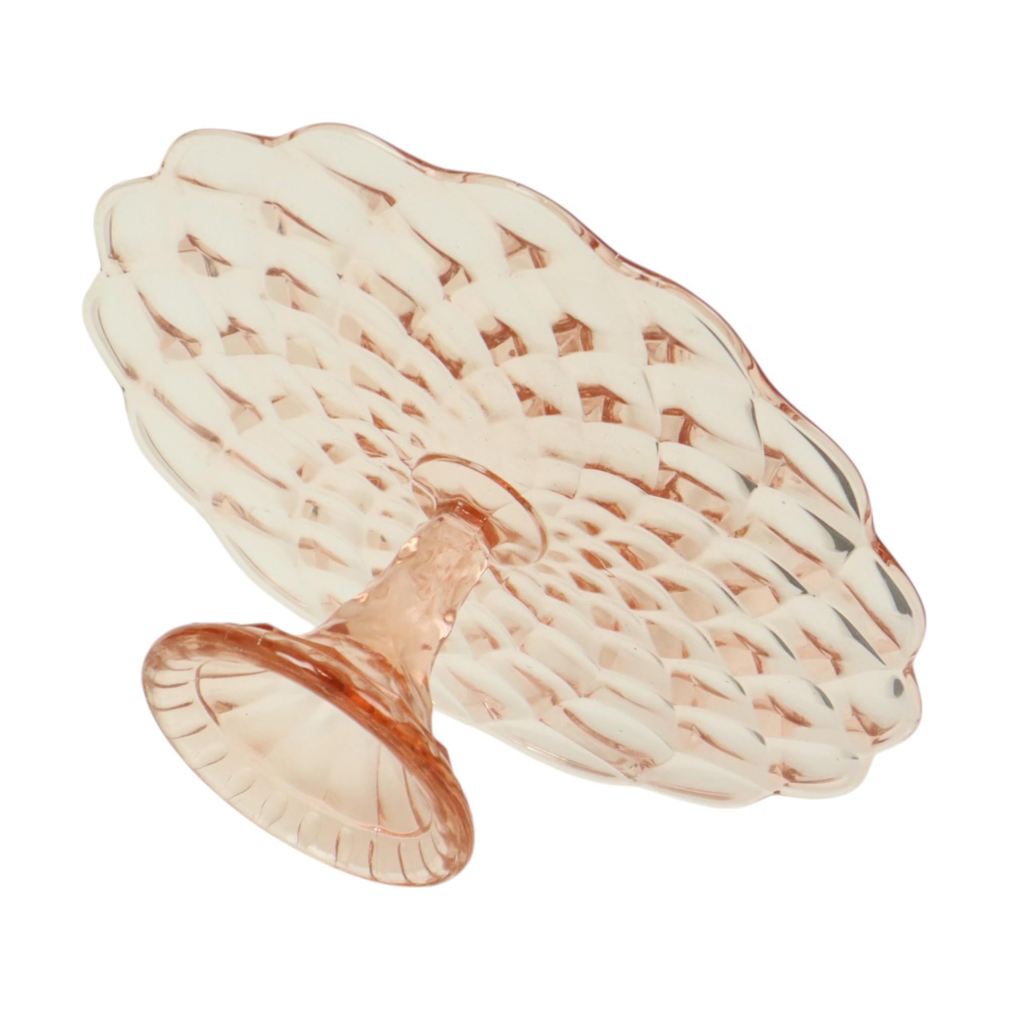Milieu du XXe siècle Support à gâteaux Pink Diamond Art Deco en verre pressé en vente