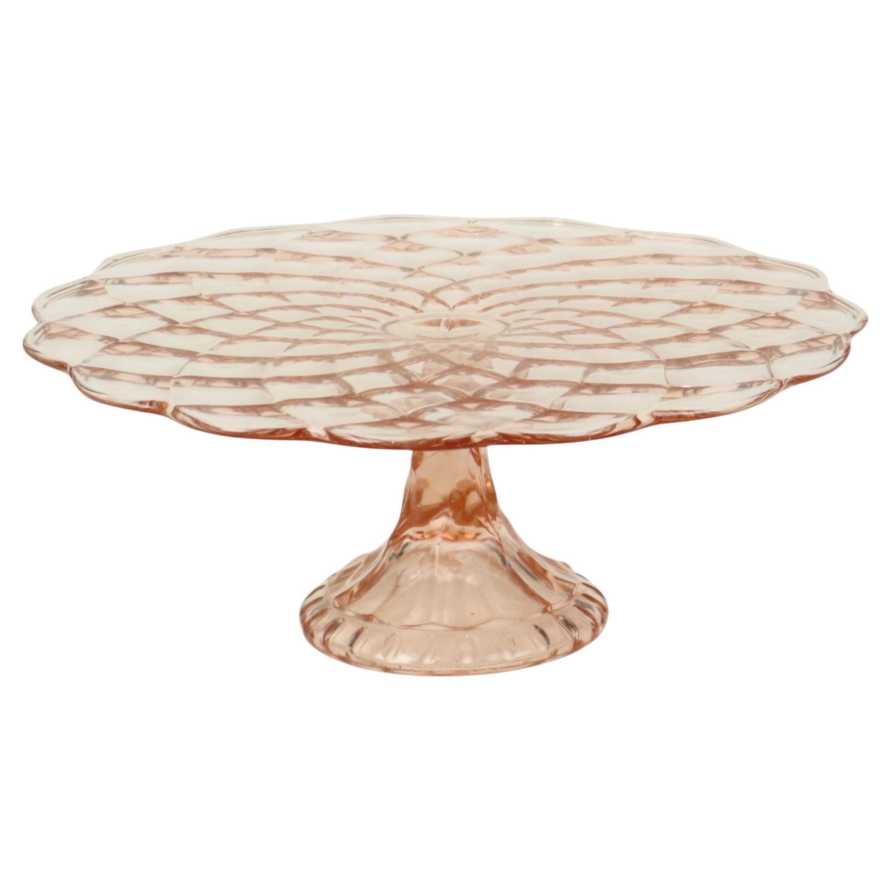 Support à gâteaux Pink Diamond Art Deco en verre pressé