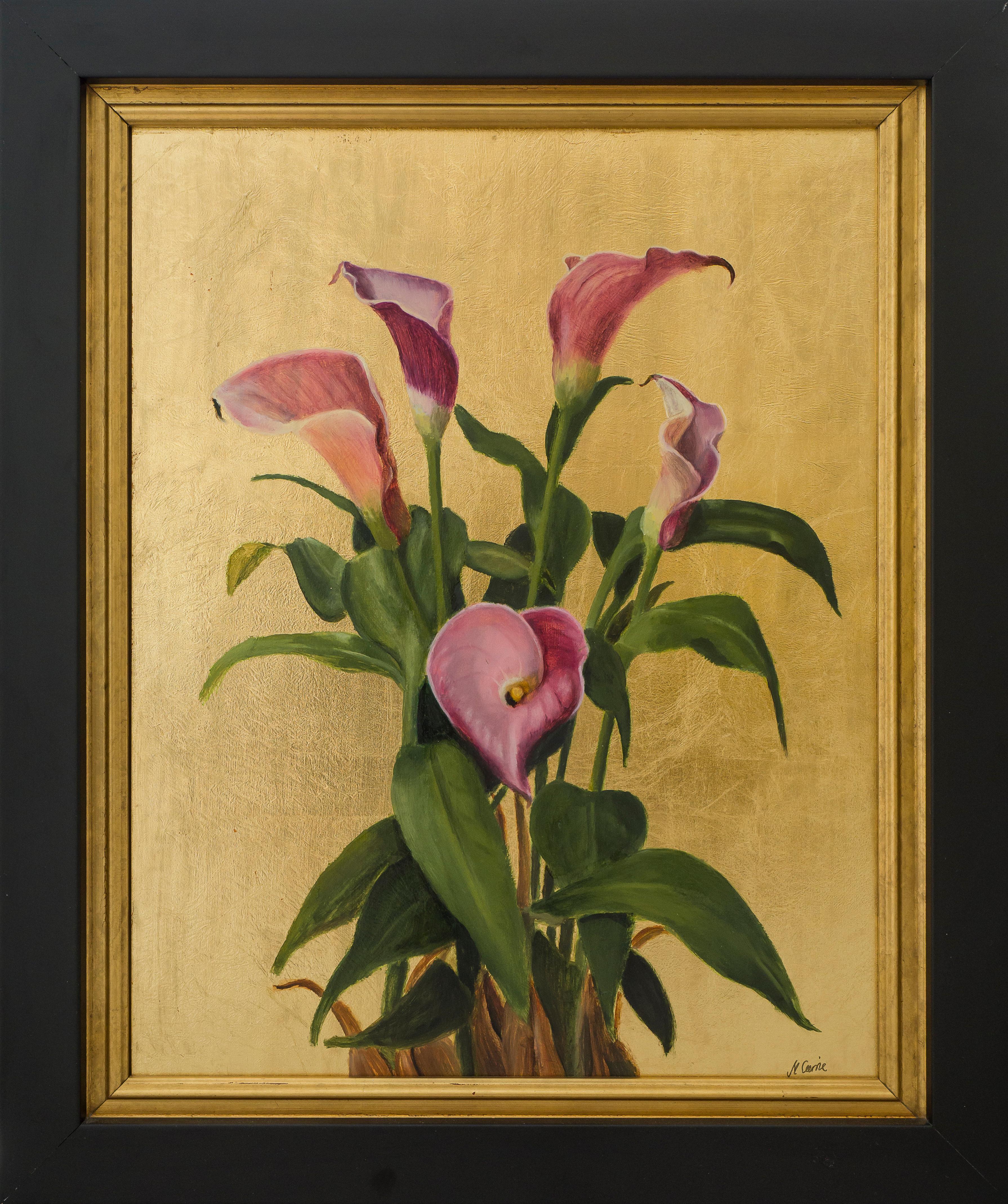 English Pink Calla Lilies, Still Life Oil Painting For Sale