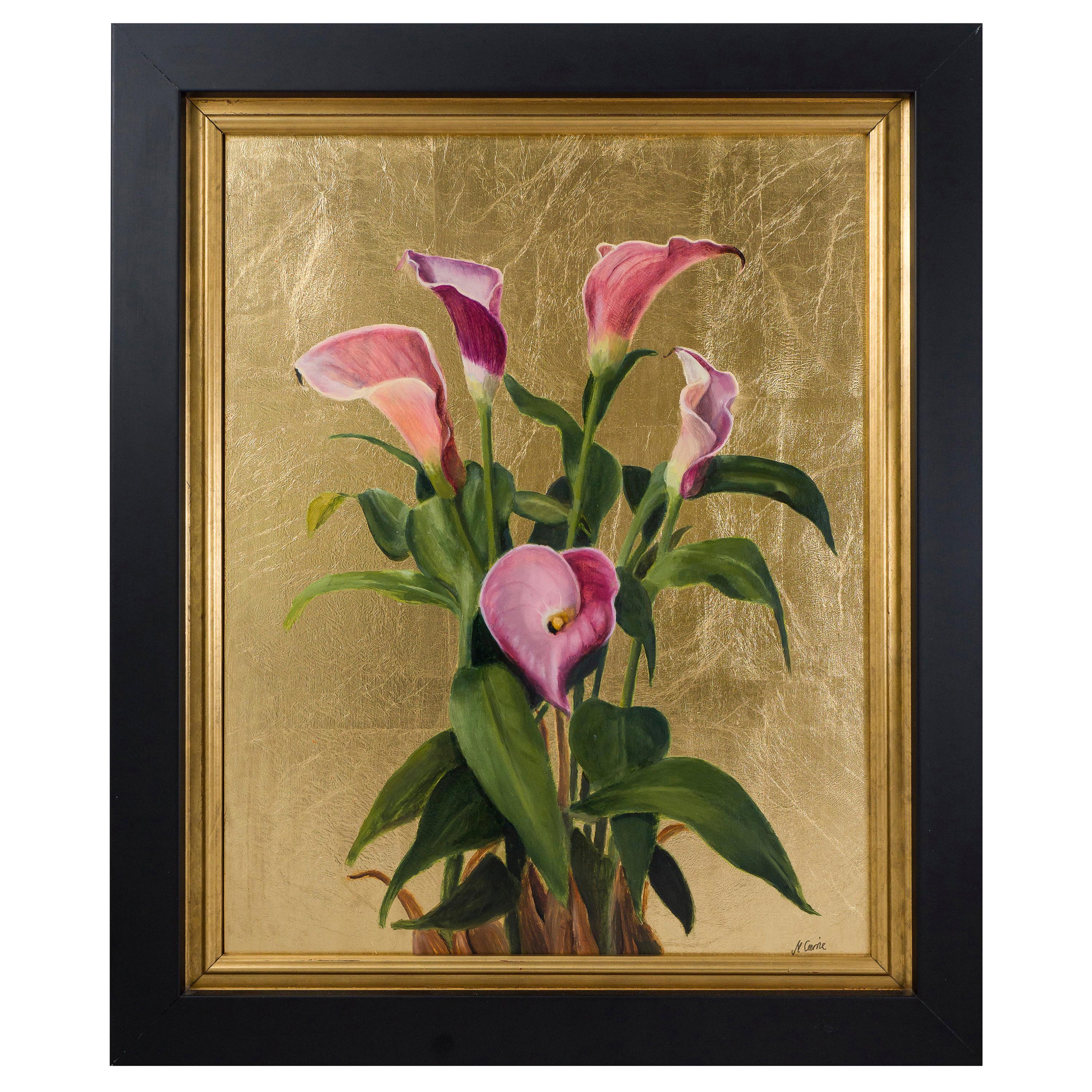 Pink Calla Lilies, Still Life Oil Painting For Sale
