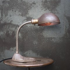 Pink Canadian Goose Neck Desk Light, Cast Iron Base, Mid-20th Century