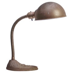 Pink Canadian Goose Neck Desk Light, Cast Iron Base, Mid-20th Century