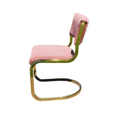 Pink Cantilever Cal Style Brass Chairs, a Pair