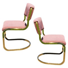 Pink Cantilever Cal Style Brass Chairs, a Pair