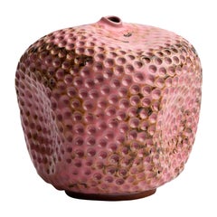 Pink Carved Ceramic Vase, Interior Sculpture, Handmade Textured Vessel
