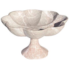 Pink Carved Italian Marble Stone Pedestal Bowl with Scalloped Edge - Italy