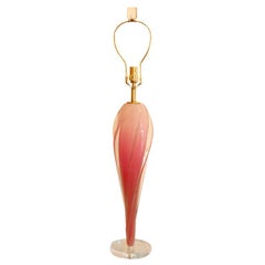PINK CASED SPIRAL MURANO GLASS LAMP ON LUCITE BASE