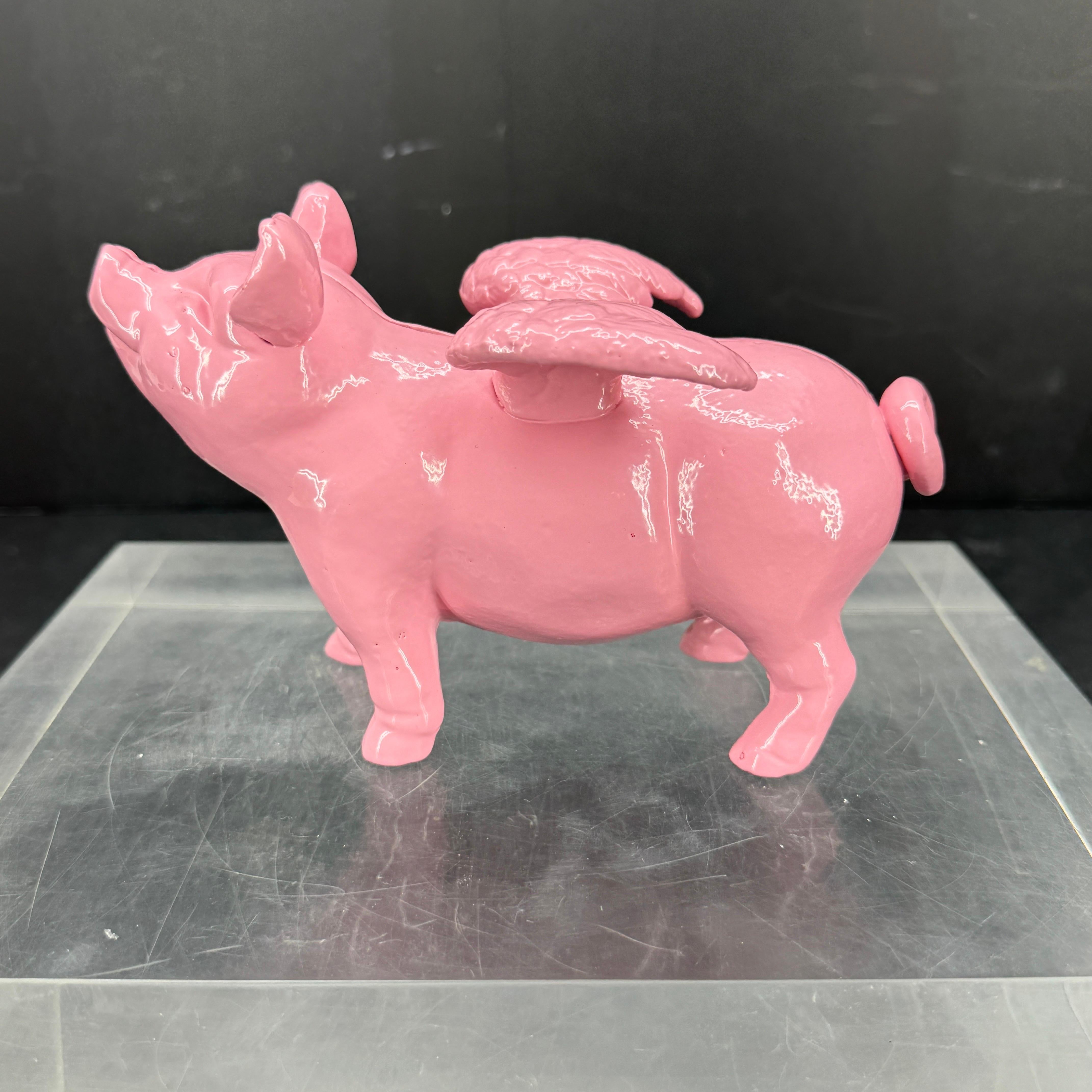 Pink Cast Iron Pig Money Bank or Doorstop with Wings, Denmark For Sale 4