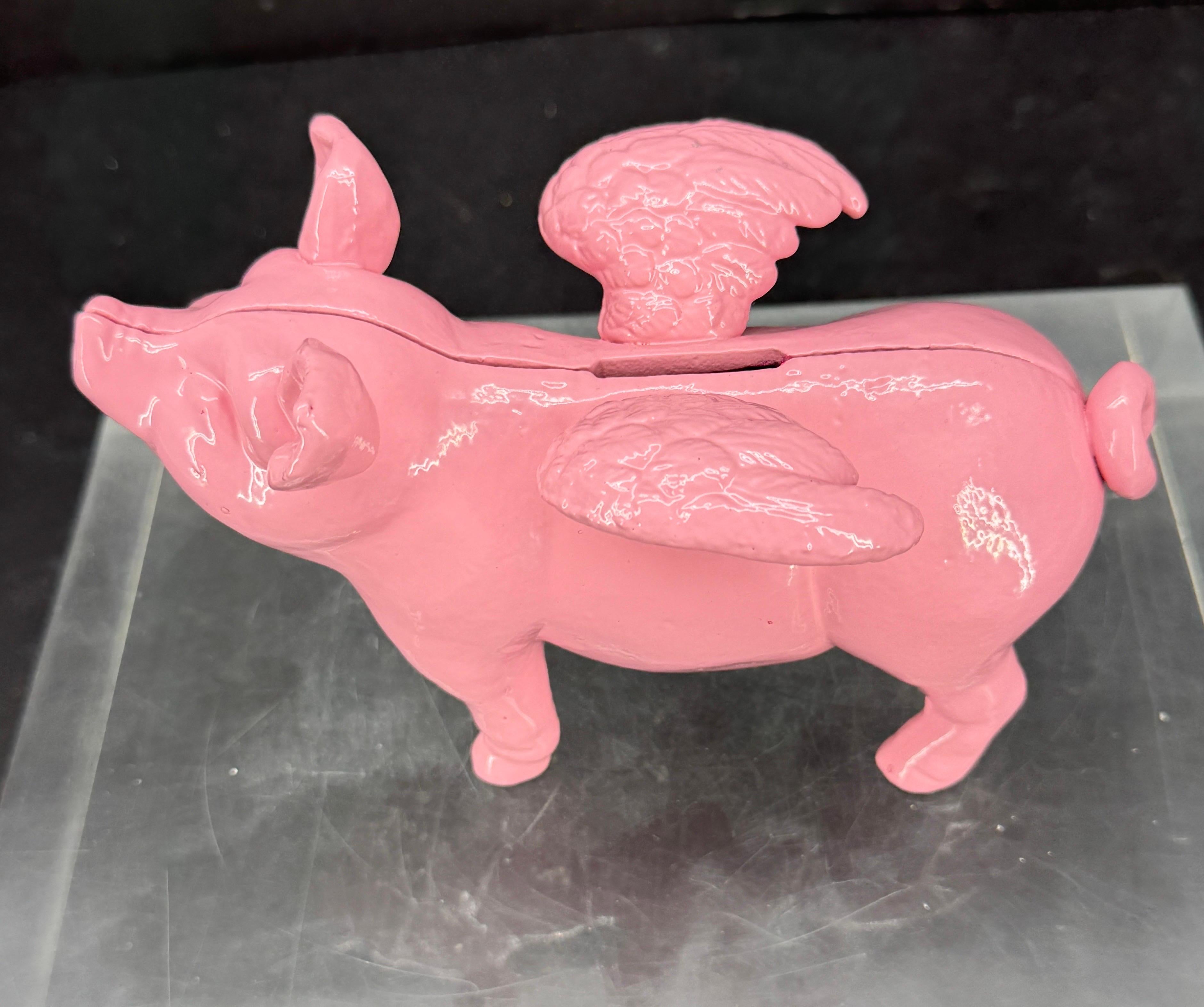 Pink Cast Iron Pig Money Bank or Doorstop with Wings, Denmark For Sale 6