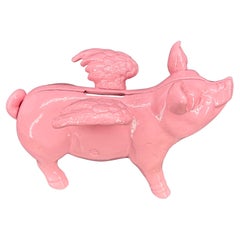 Pink Cast Iron Pig Money Bank or Doorstop with Wings, Denmark