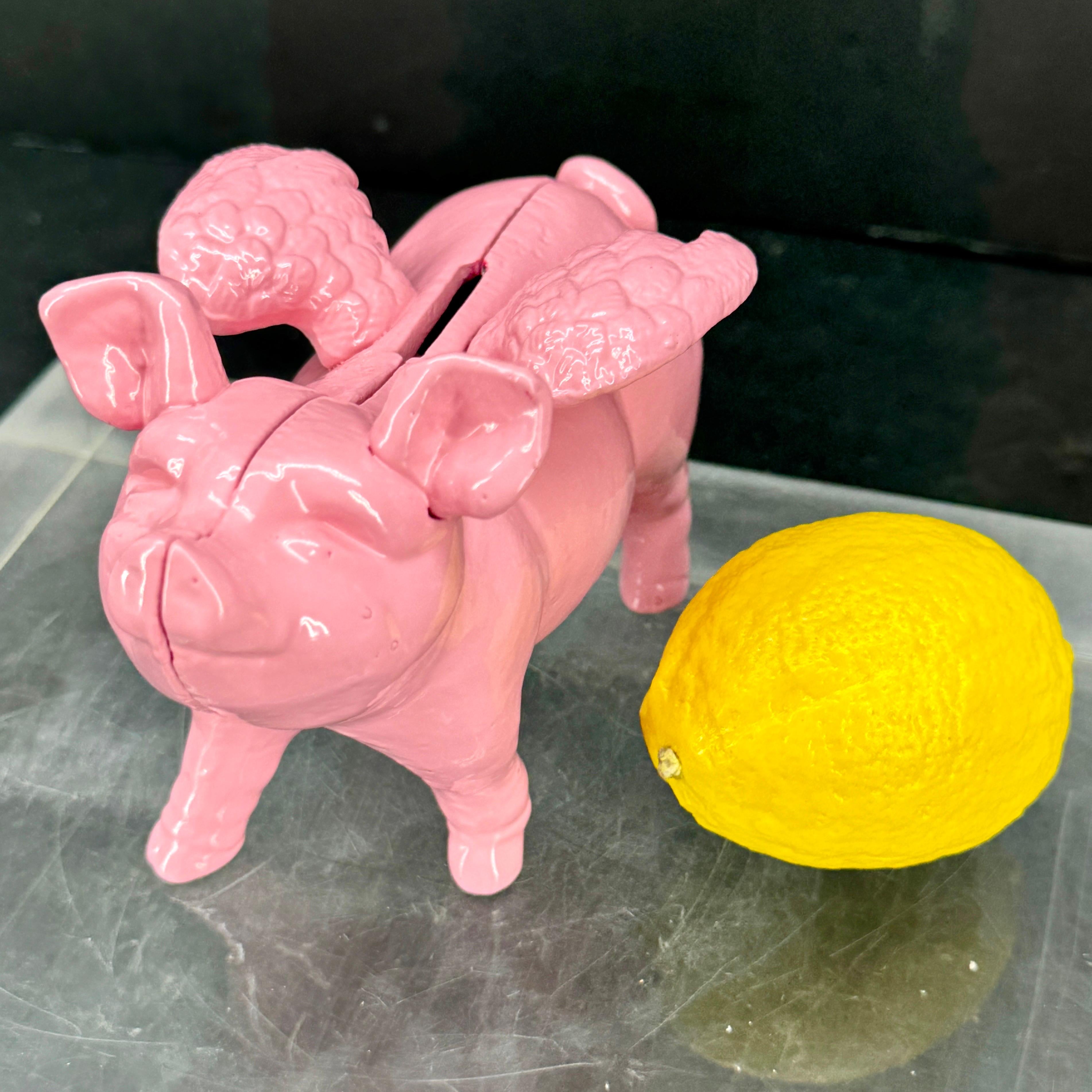Pink Cast Iron Pig Money Bank or Doorstop with Wings, Denmark In Good Condition For Sale In Haddonfield, NJ