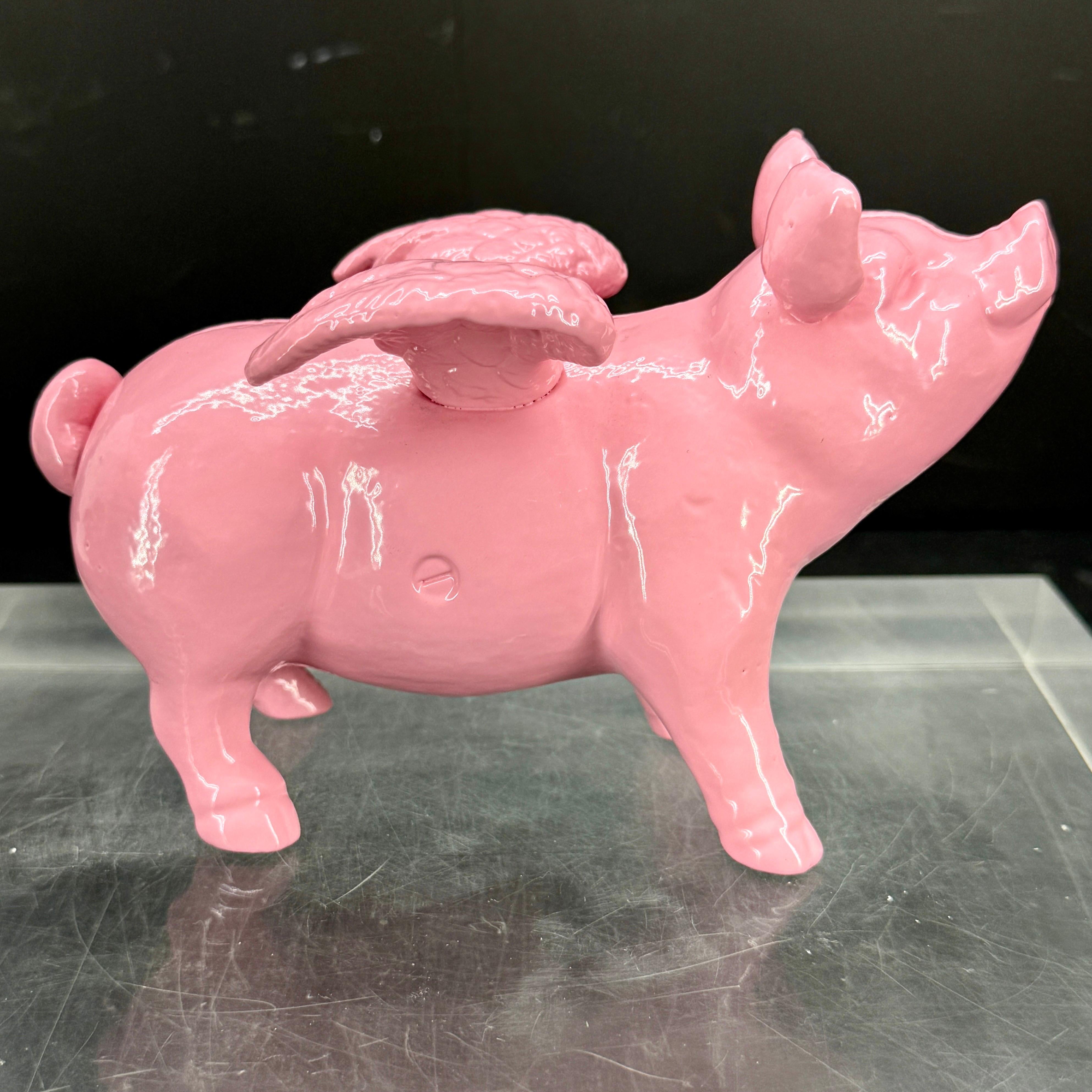 20th Century Pink Cast Iron Pig Money Bank or Doorstop with Wings, Denmark For Sale