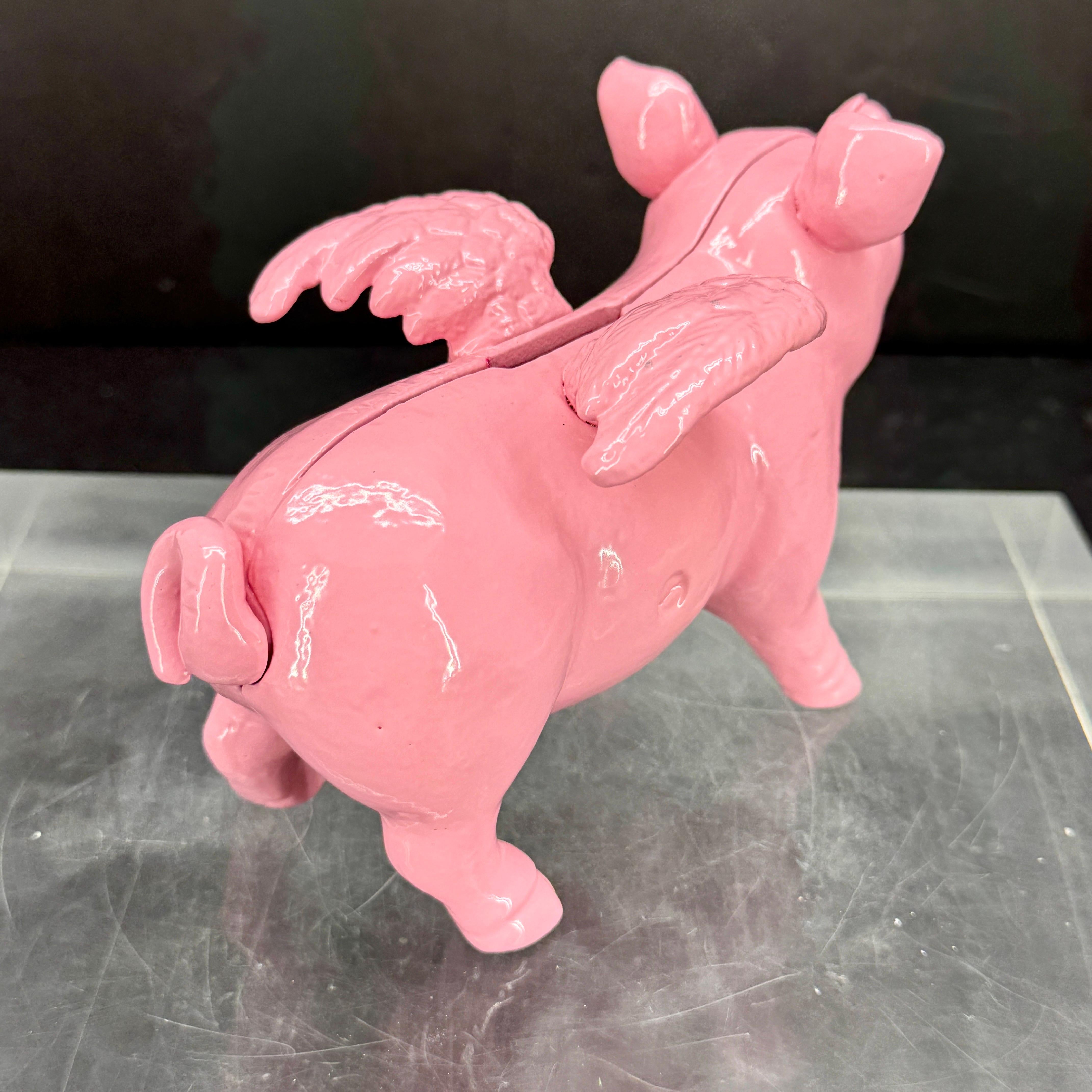 Pink Cast Iron Pig Money Bank or Doorstop with Wings, Denmark For Sale 1