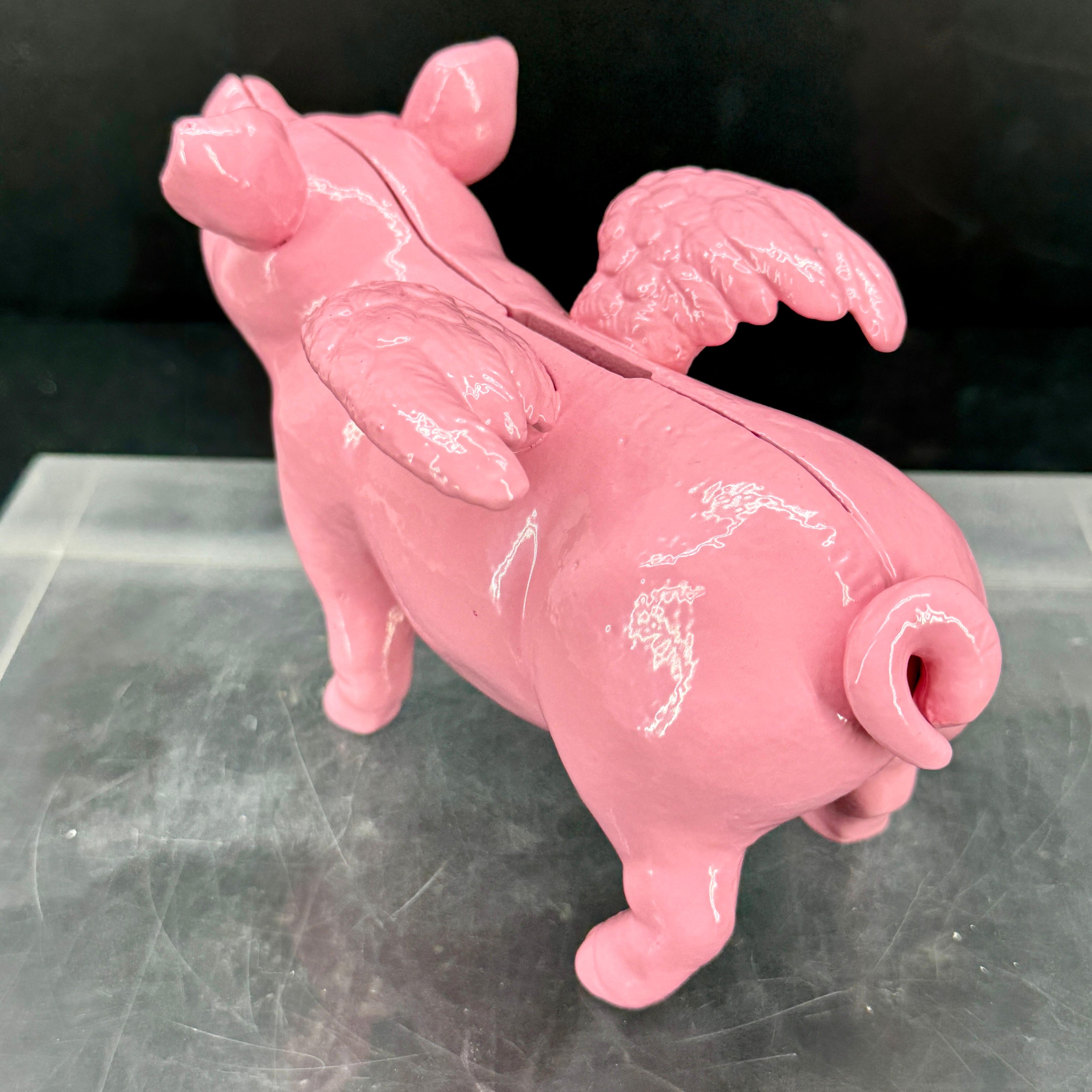 Pink Cast Iron Pig Money Bank or Doorstop with Wings, Denmark For Sale 2