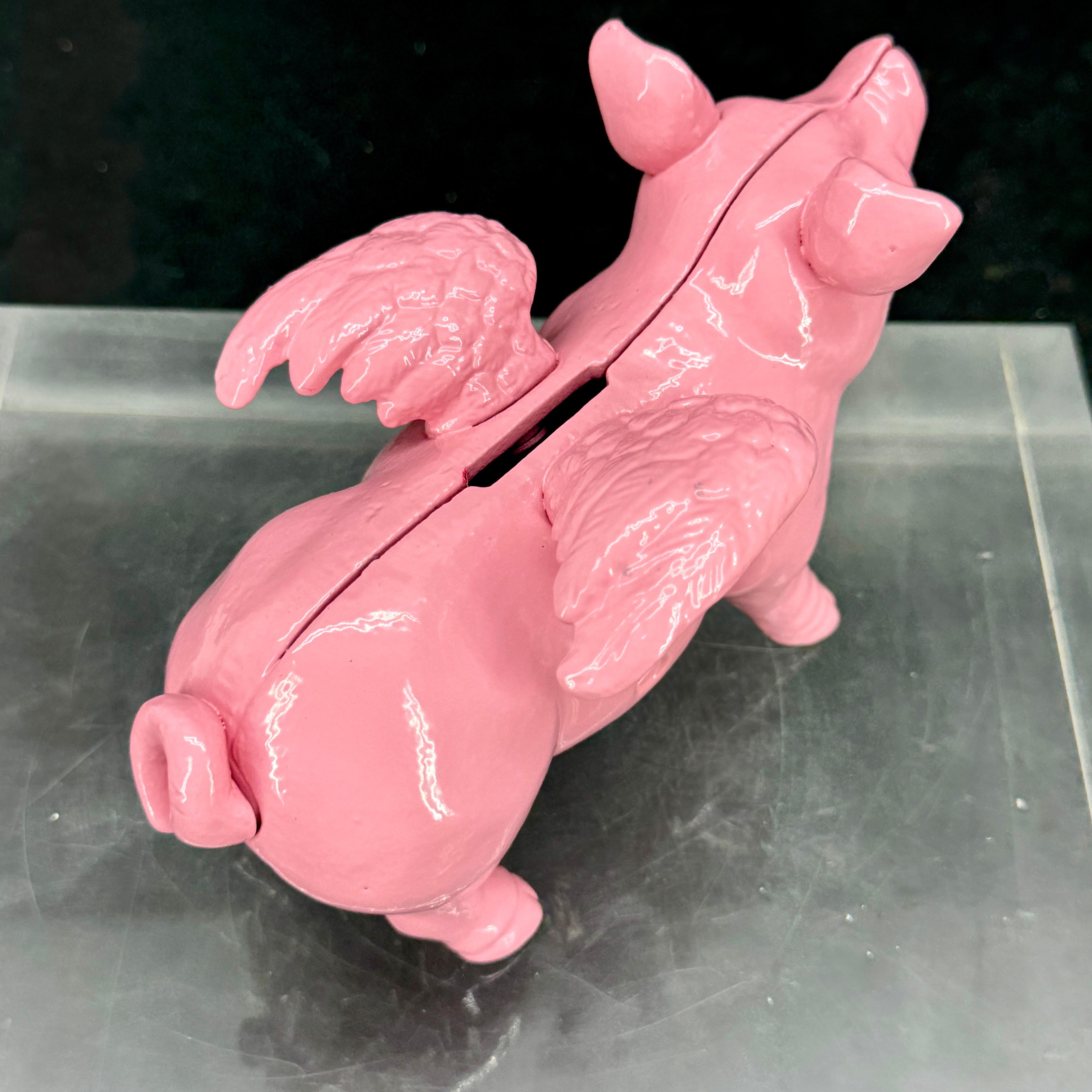 Pink Cast Iron Pig Money Bank or Doorstop with Wings, Denmark For Sale 3