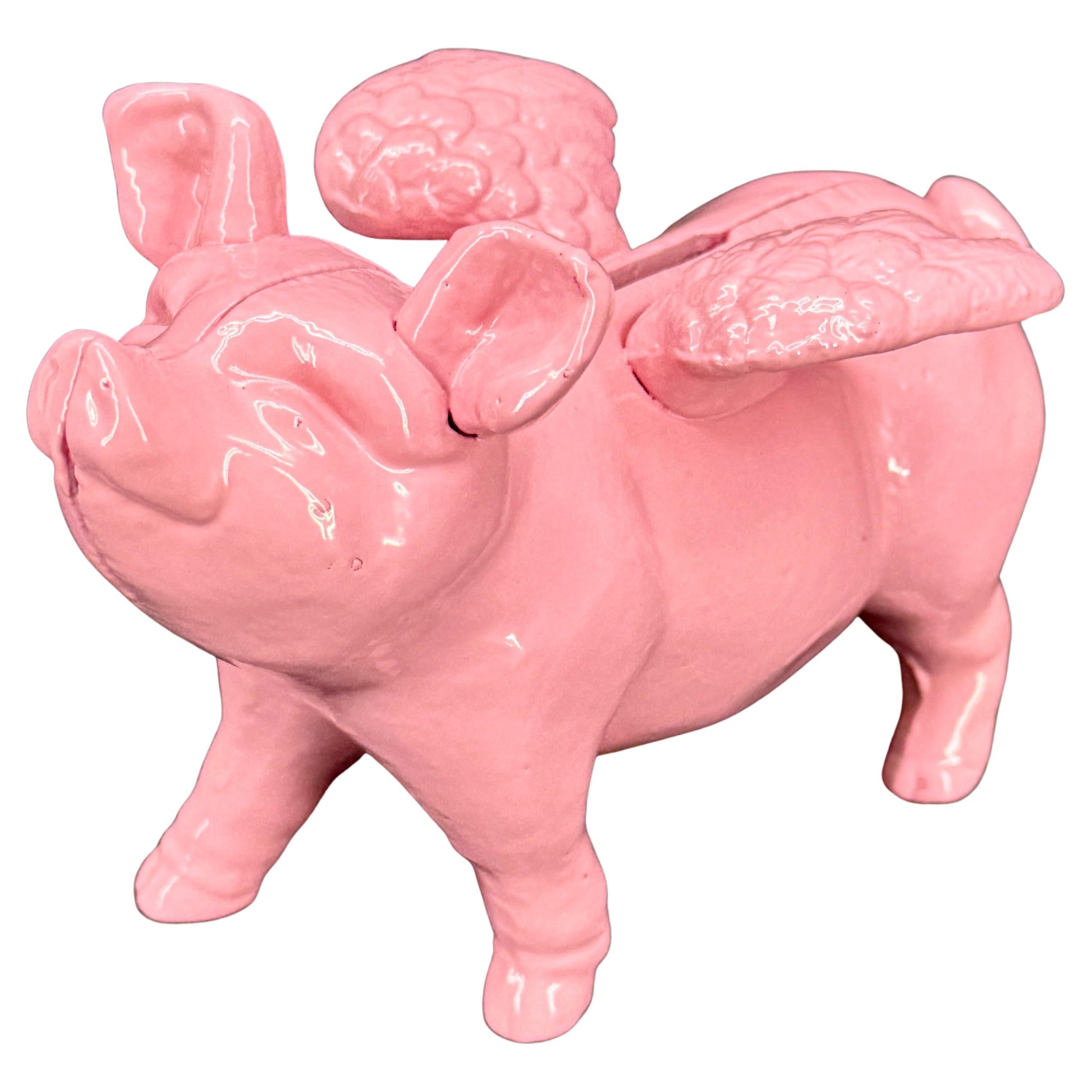 Pink Cast Iron Pig Money Bank or Doorstop with Wings, Denmark For Sale