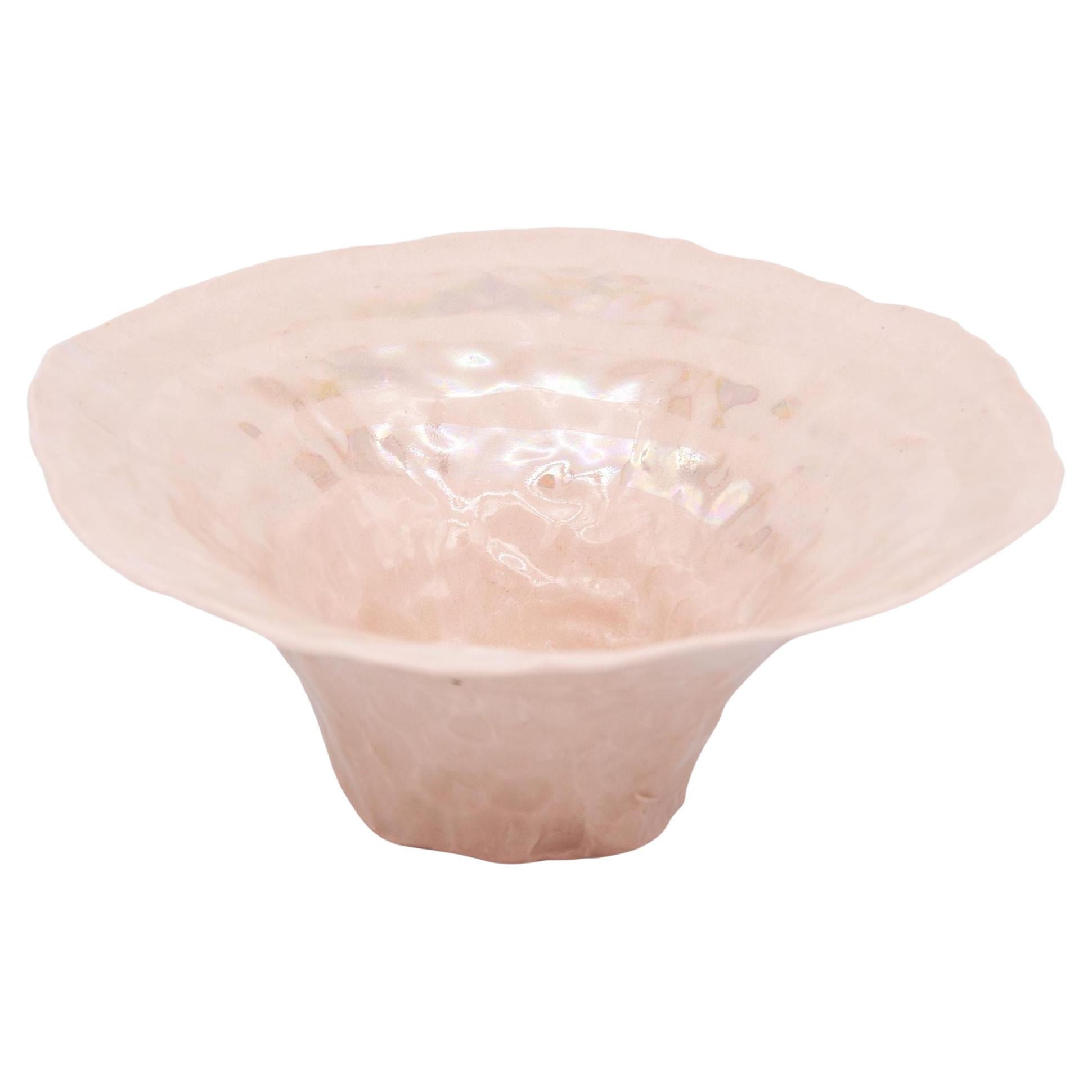 Pink Ceramic Bowl with Pearl Luster Stripe, 21st Century