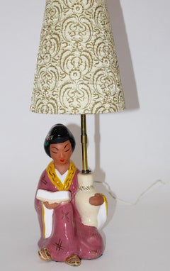 Pink Ceramic Geisha Chinoiserie Vintage Table Lamp 1950s Carli Bauer Austria