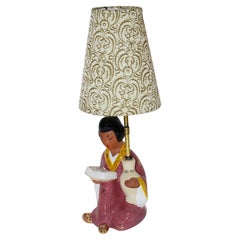 Pink Ceramic Geisha Chinoiserie Vintage Table Lamp 1950s Carli Bauer Austria