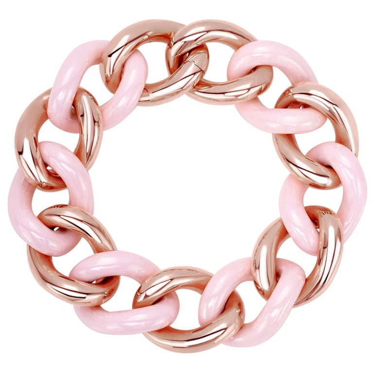 Pink Ceramic Groumette Bracelet 18 Karat Rose Gold For Sale at 1stDibs