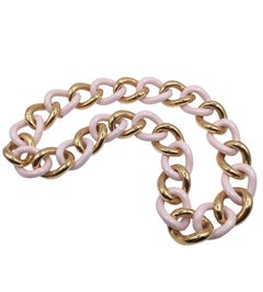 Rosa Keramik Gourmette-Halskette aus 18 Karat Roségold