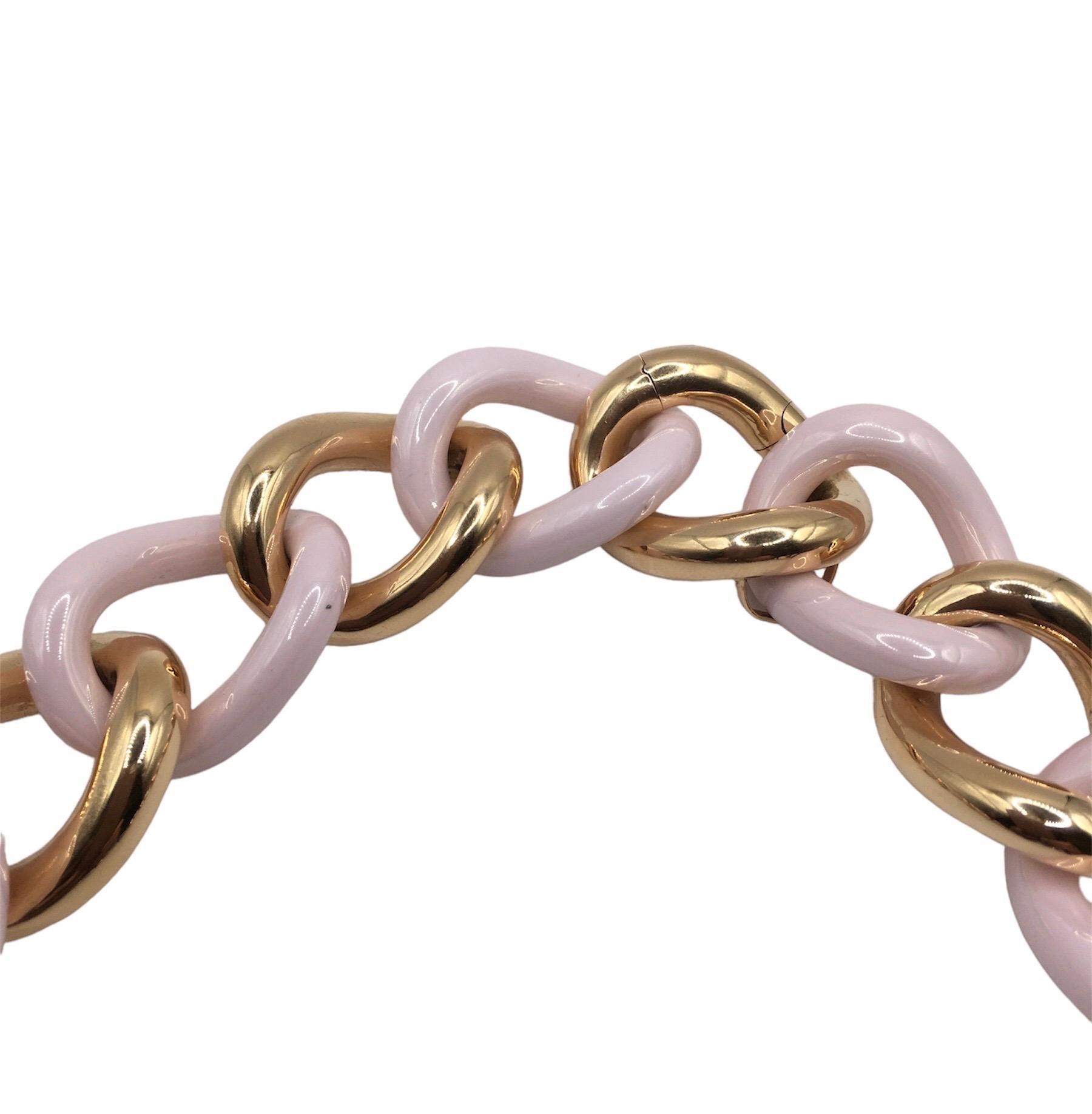 Pink Ceramic Gourmette Necklace in 18 Karat Rose Gold In New Condition For Sale In Milano, Lombardia