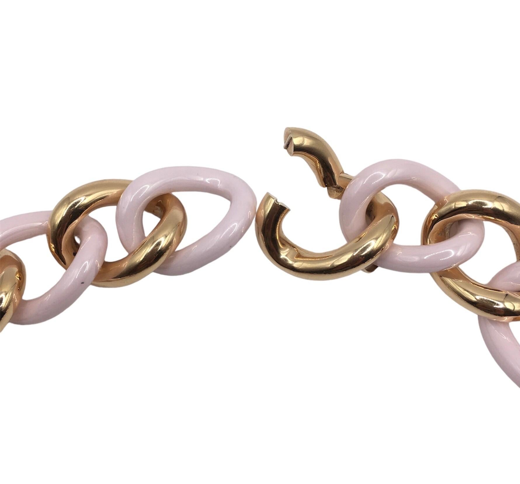 Pink Ceramic Gourmette Necklace in 18 Karat Rose Gold For Sale 1