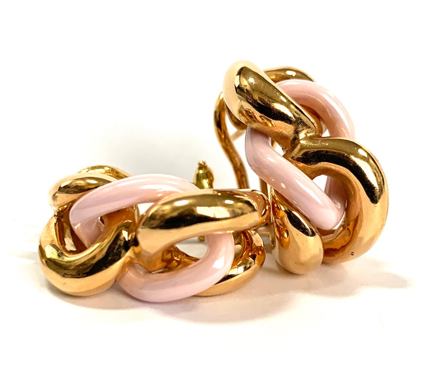 Pink Ceramic Groumette Pair of Earrings 18 Karat Rose Gold In New Condition In Milano, Lombardia