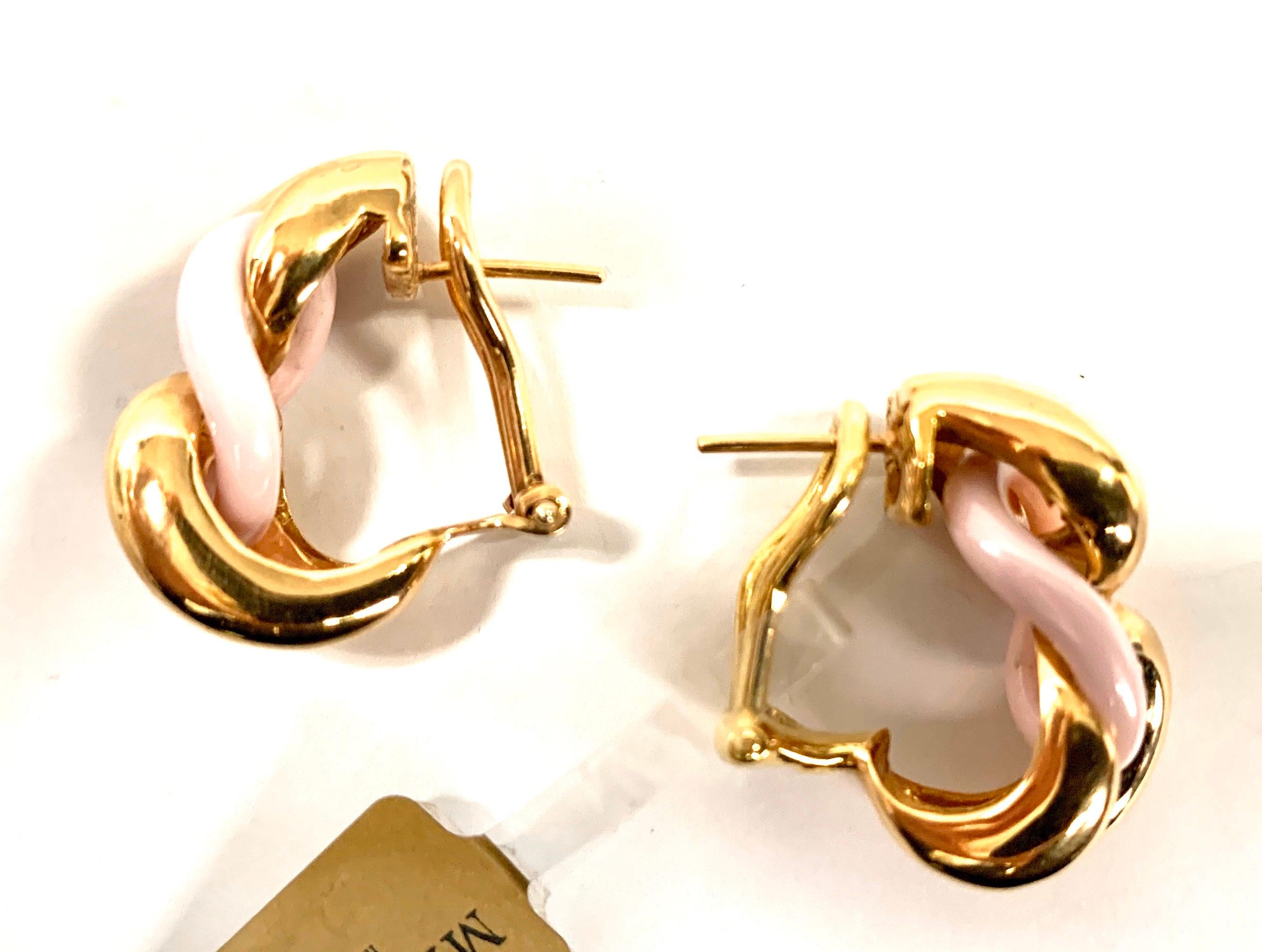 Pink Ceramic Groumette Pair of Earrings 18 Karat Rose Gold 1
