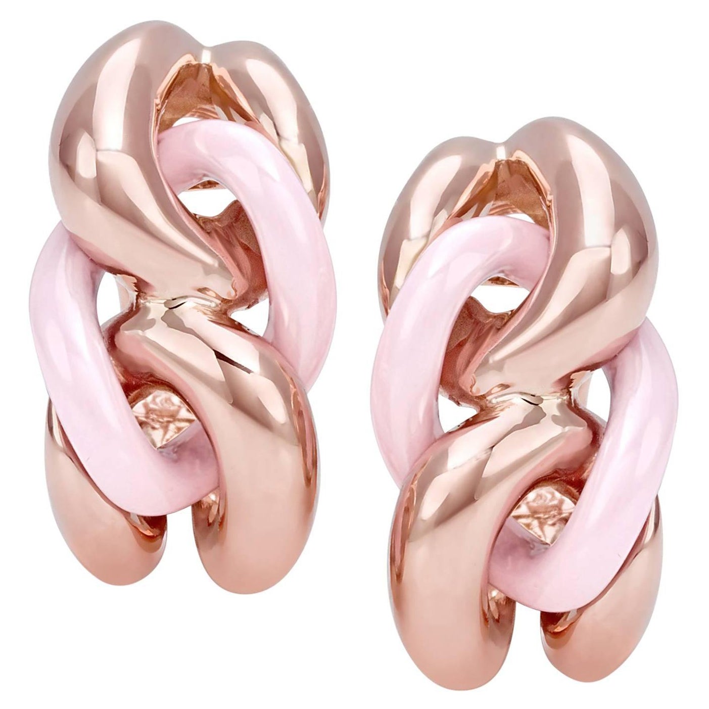 Pink Ceramic Groumette Pair of Earrings 18 Karat Rose Gold For Sale