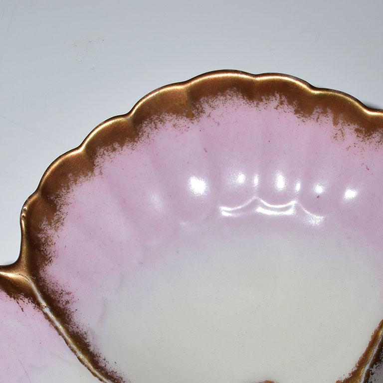 French Pink Ceramic Majolica Oyster Serving Plate Limoges France circa 1891-1914