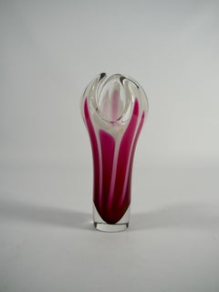 Pink / Cerise / White Glass Vase by Paul Kedelv for Flygsfors, Sweden 1950s