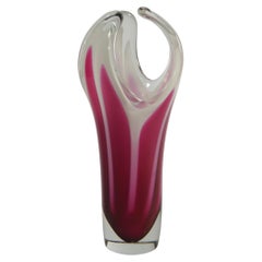 Vintage Pink / Cerise / White Glass Vase by Paul Kedelv for Flygsfors, Sweden 1950s