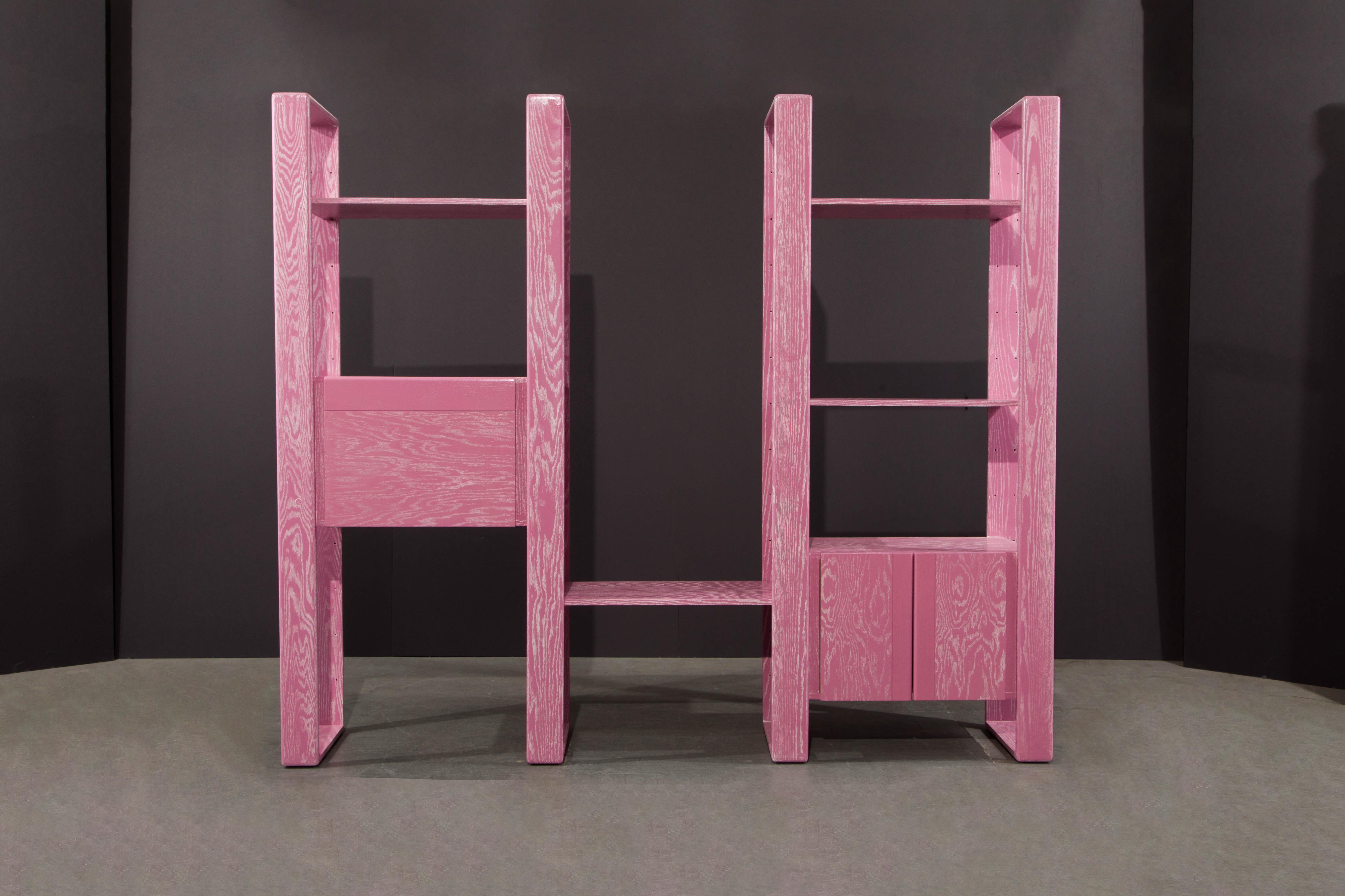 Pink Cerused Oak Modular Bookcase Room Divider by Lou Hodges, 1970s  2