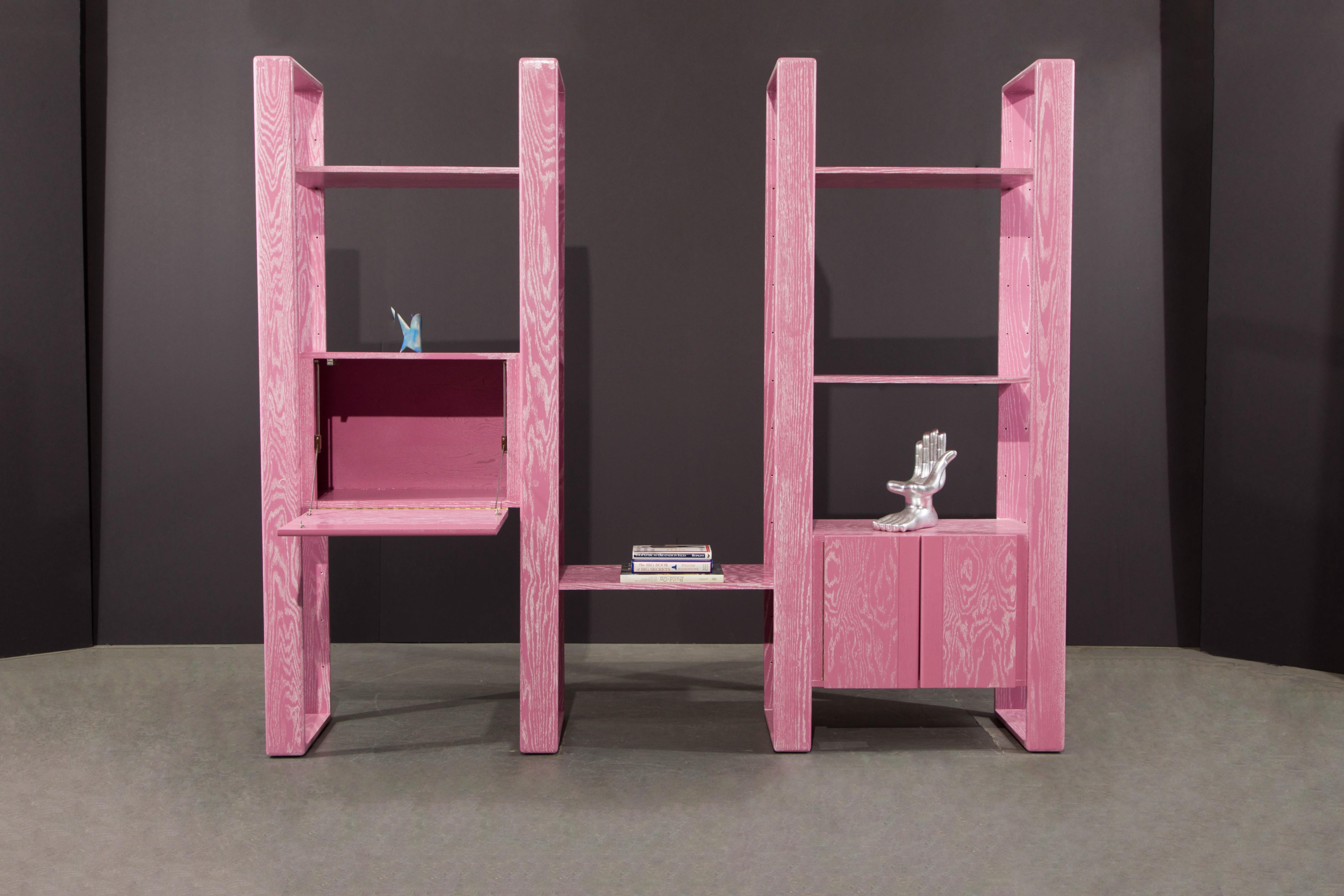 Pink Cerused Oak Modular Bookcase Room Divider by Lou Hodges, 1970s  4