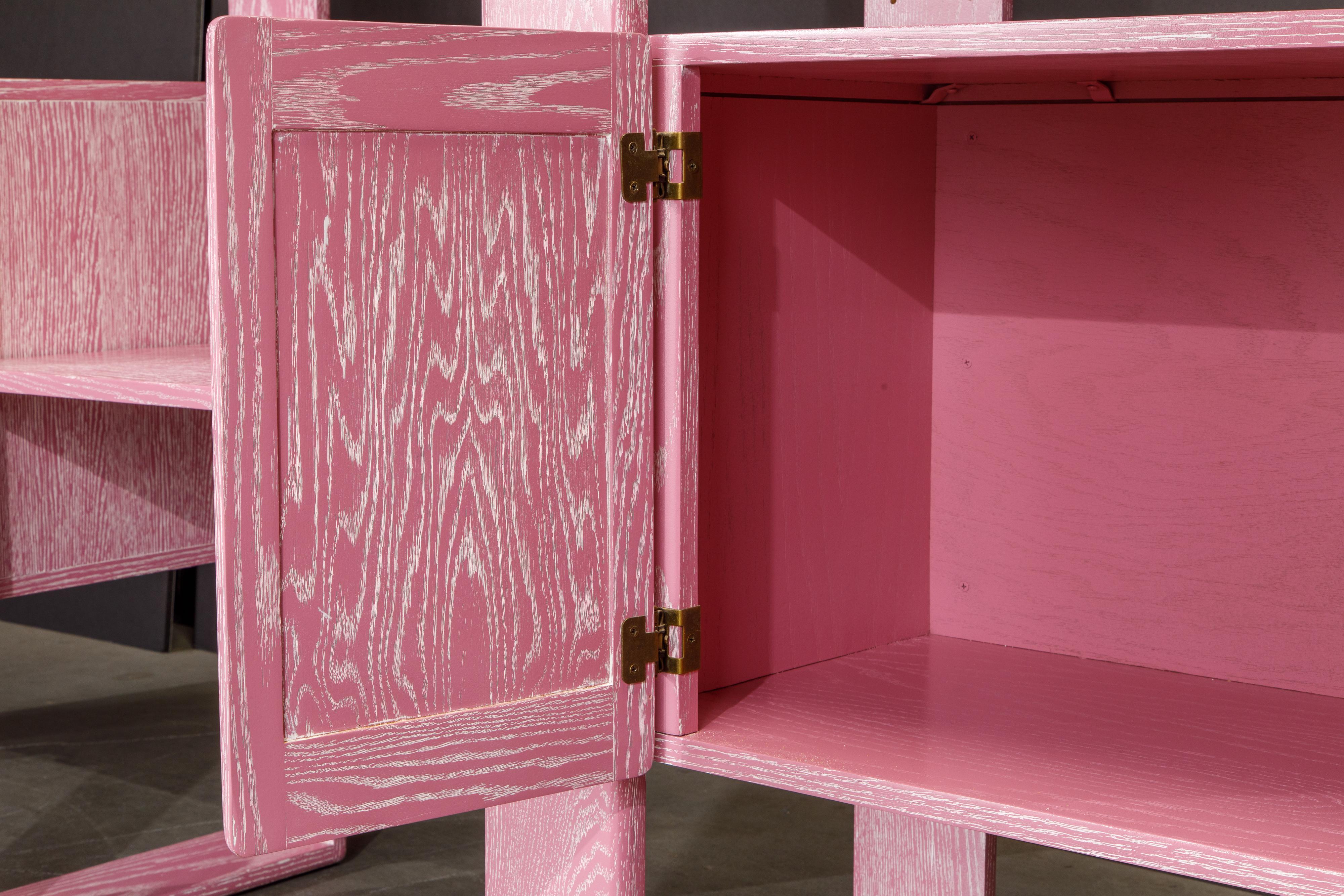 Pink Cerused Oak Modular Bookcase Room Divider by Lou Hodges, 1970s  7