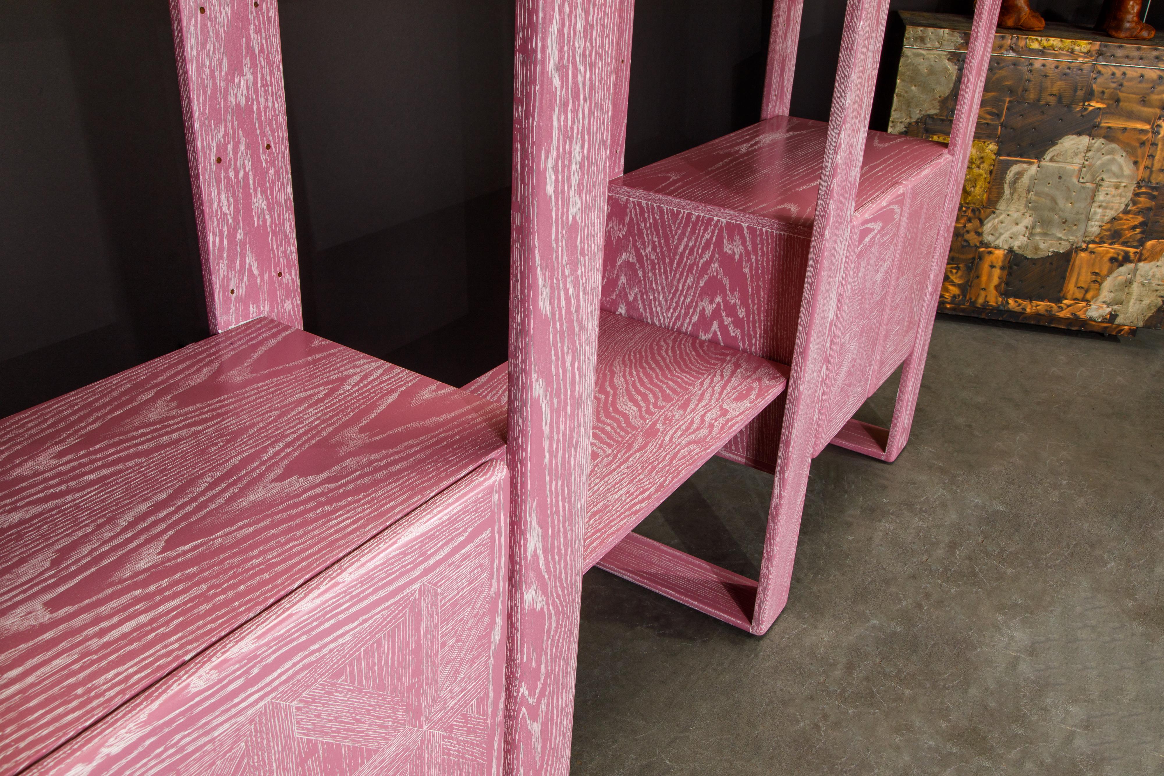 Pink Cerused Oak Modular Bookcase Room Divider by Lou Hodges, 1970s  12