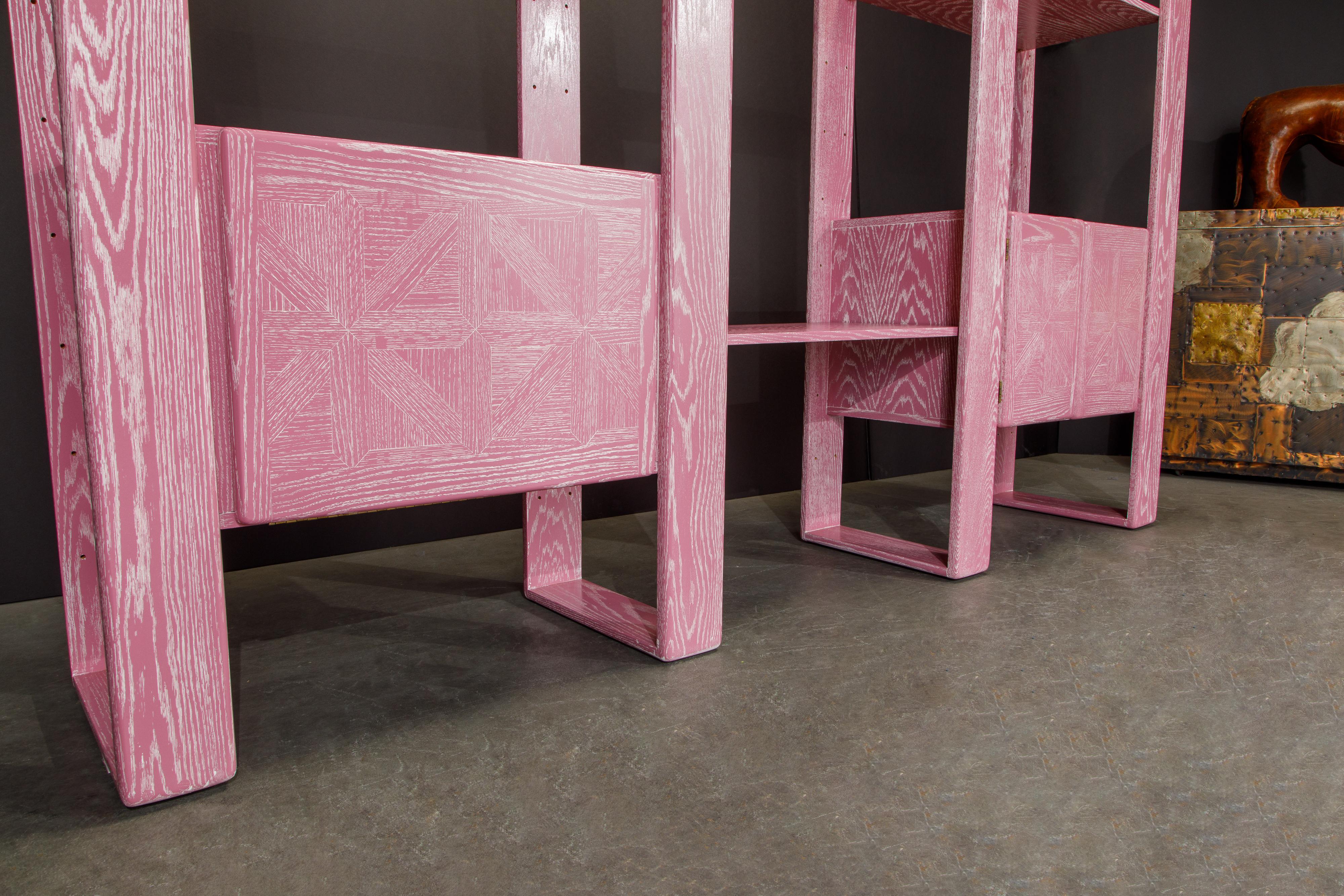 Pink Cerused Oak Modular Bookcase Room Divider by Lou Hodges, 1970s  13