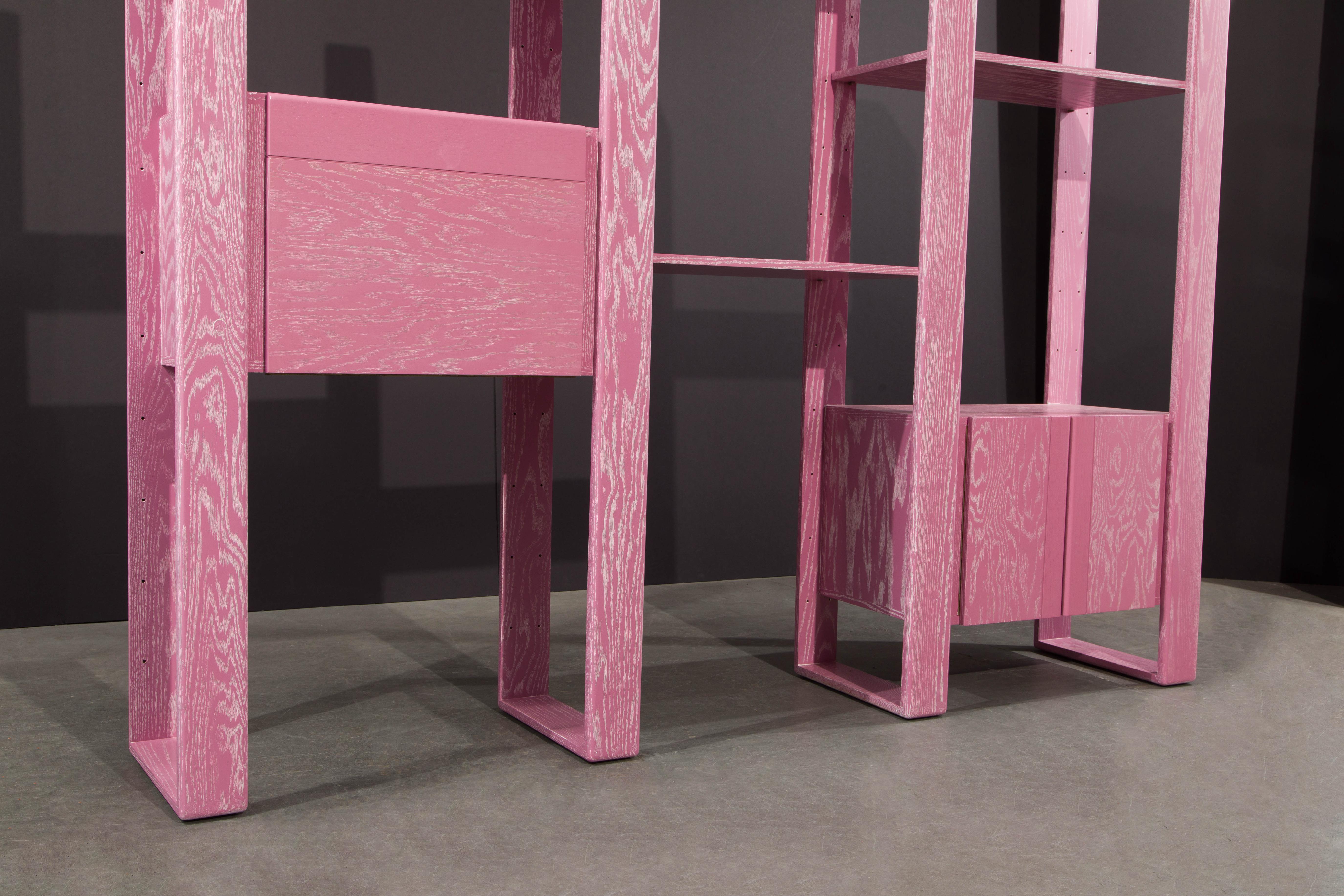 Pink Cerused Oak Modular Bookcase Room Divider by Lou Hodges, 1970s  In Excellent Condition In Los Angeles, CA
