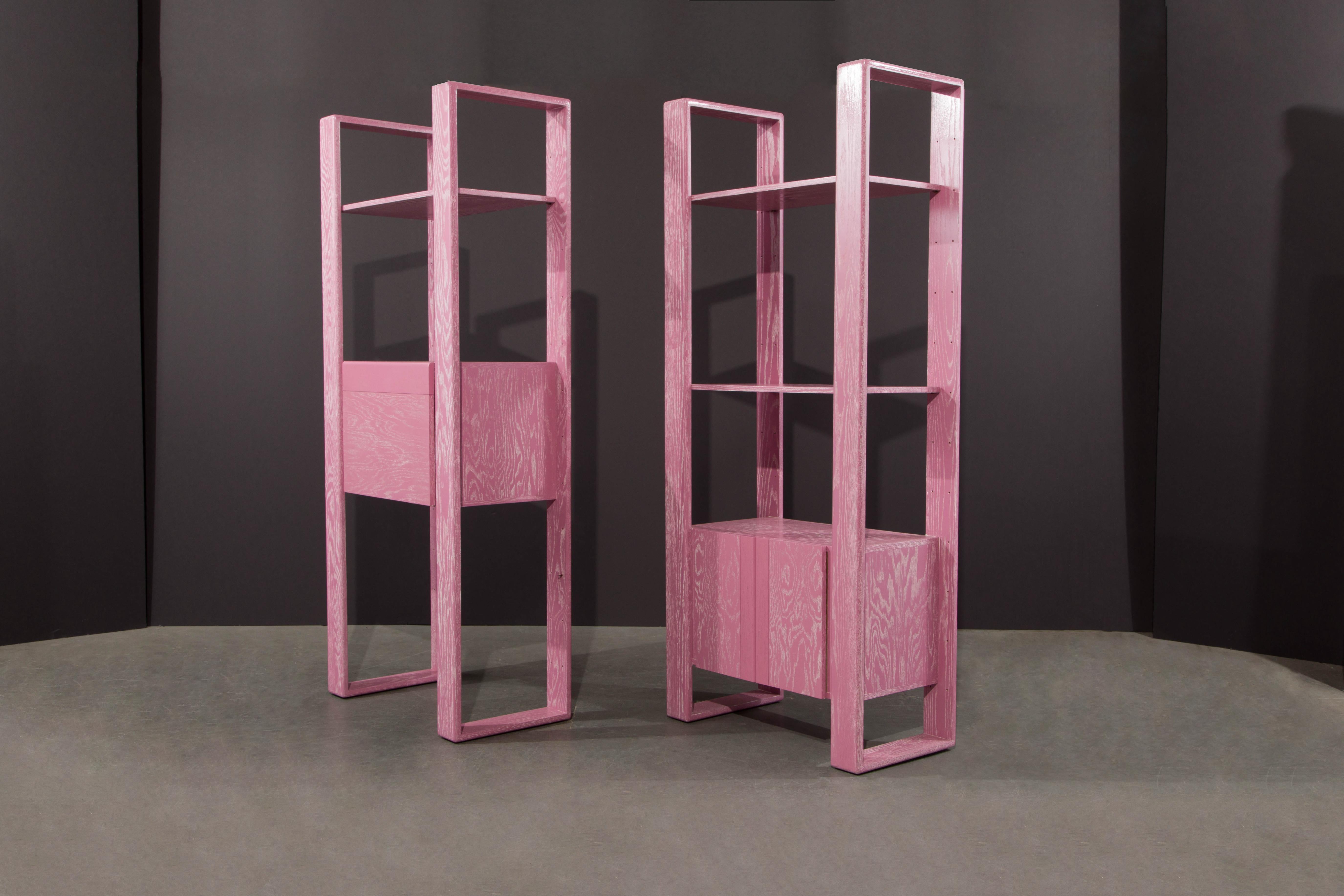 Pink Cerused Oak Modular Bookcase Room Divider by Lou Hodges, 1970s  1
