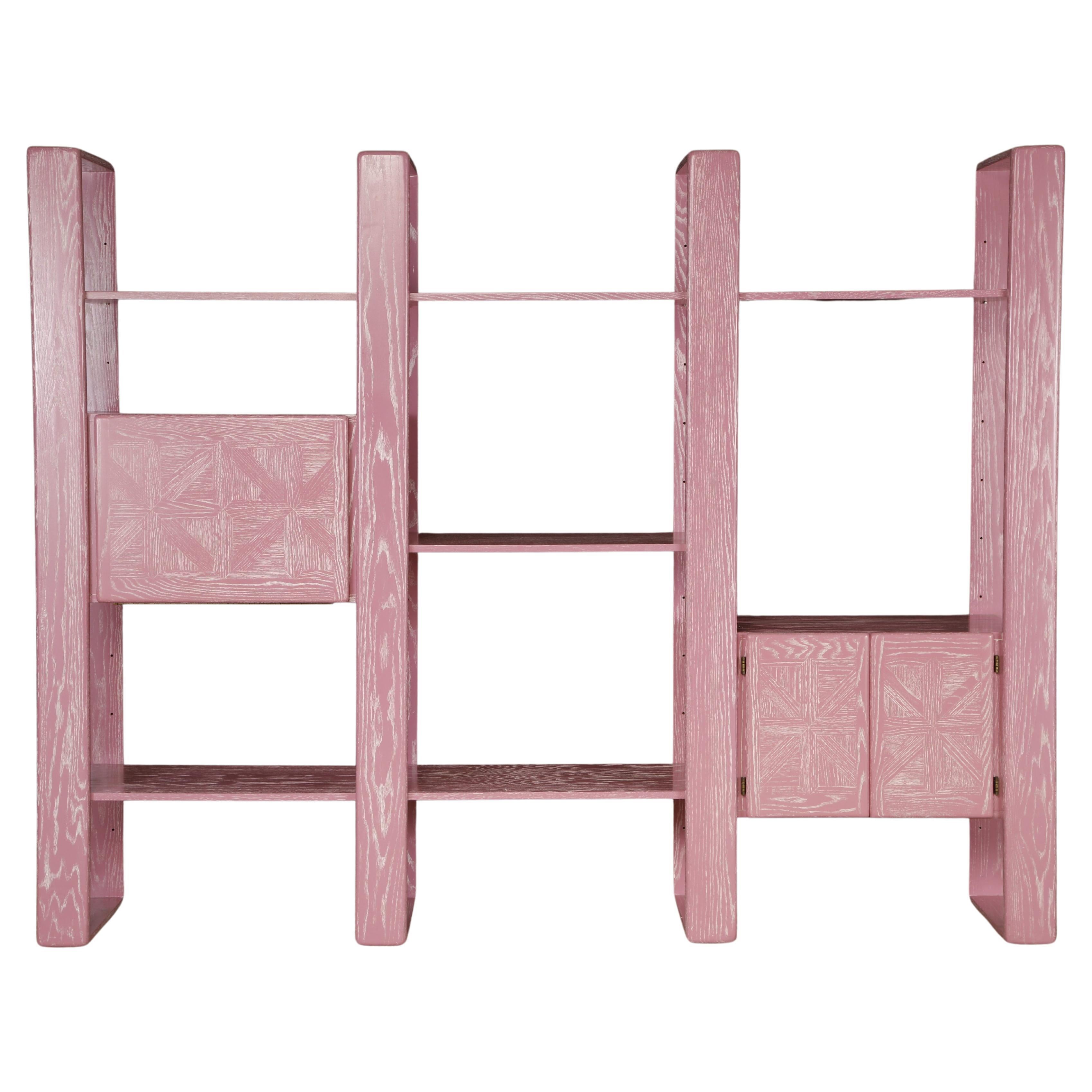 Pink Cerused Oak Modular Bookcase Room Divider by Lou Hodges, 1970s