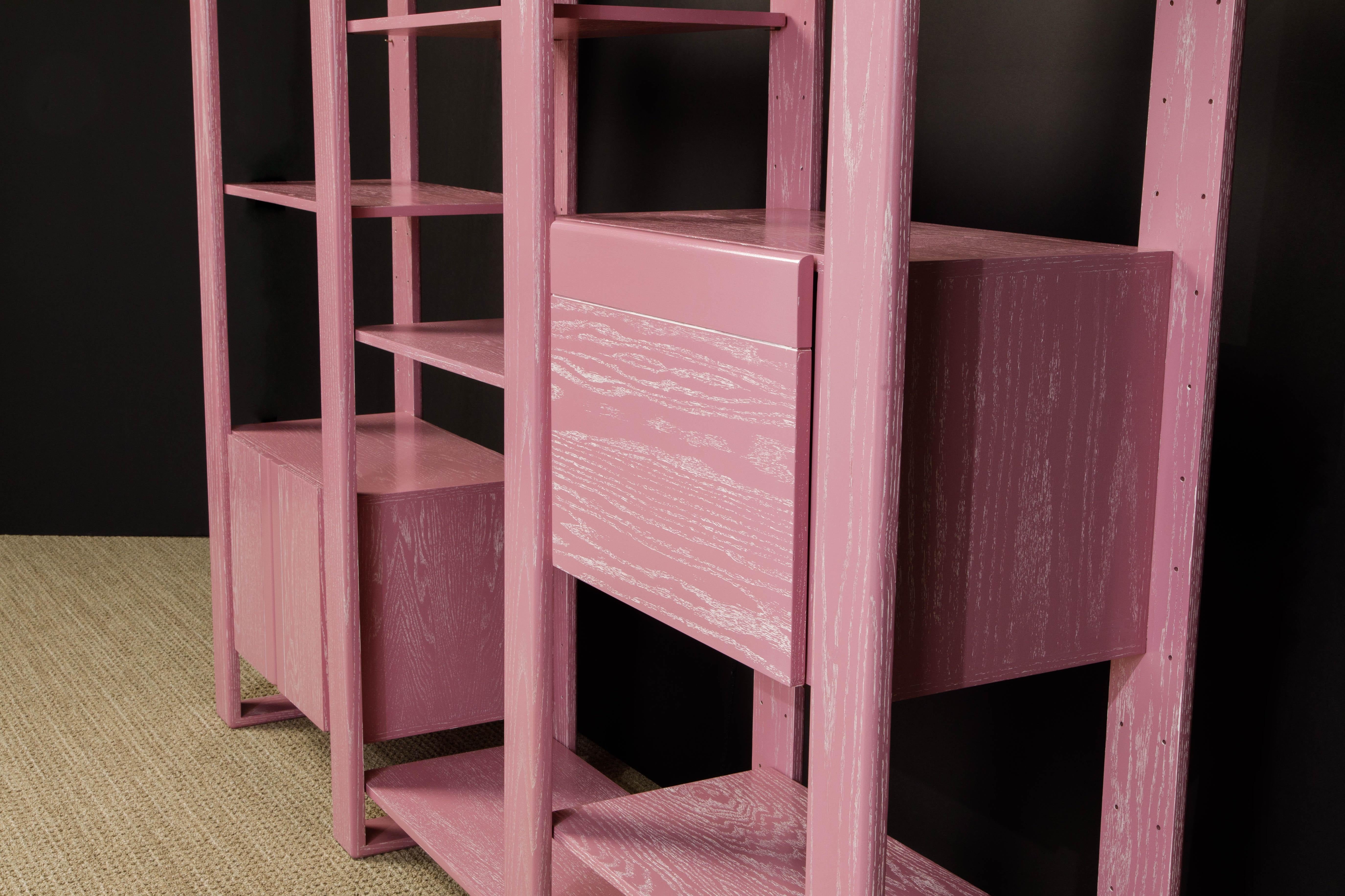 Pink Cerused Oak Modular Bookcase Room Divider by Lou Hodges, 1970s, Signed 1