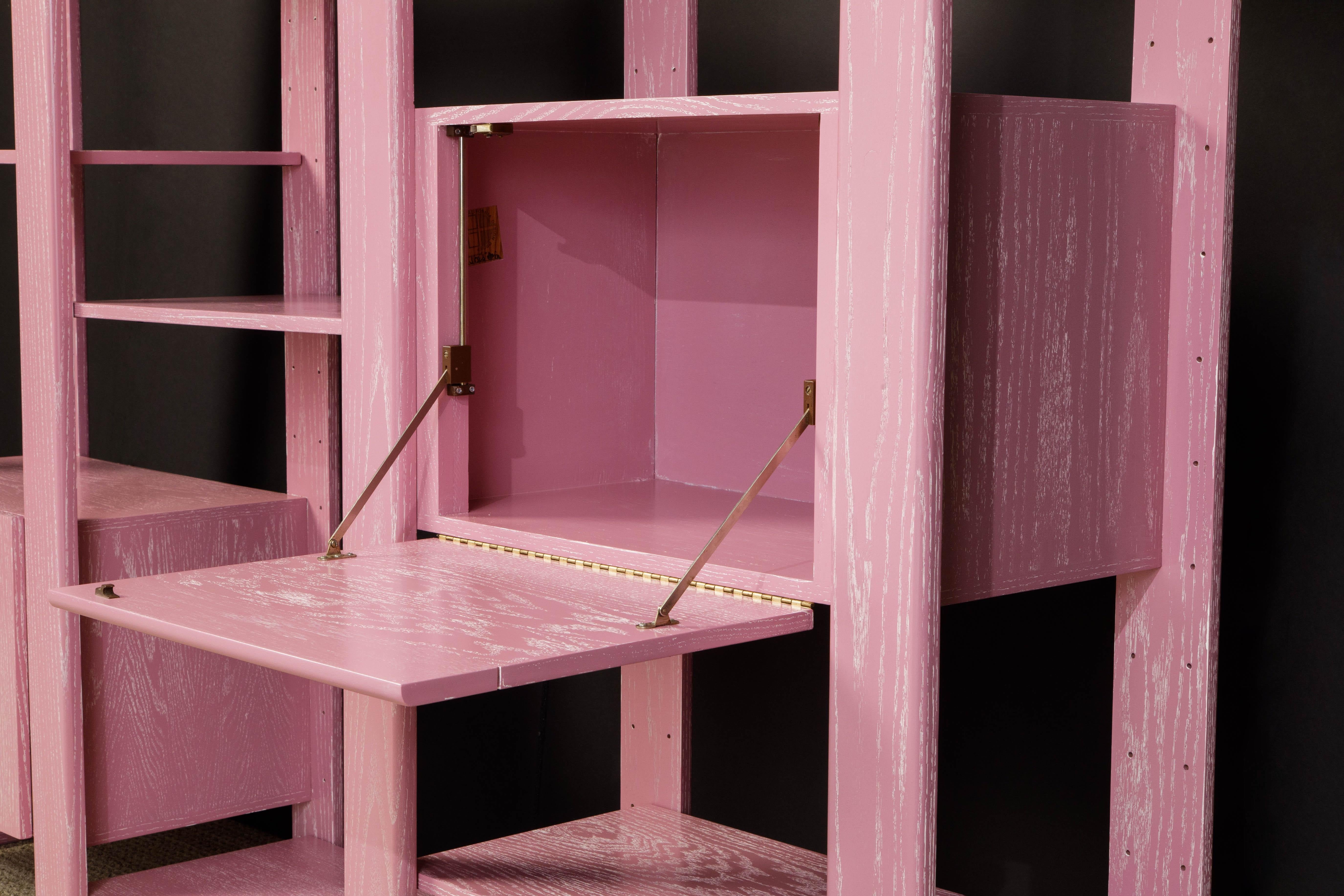 Pink Cerused Oak Modular Bookcase Room Divider by Lou Hodges, 1970s, Signed 2