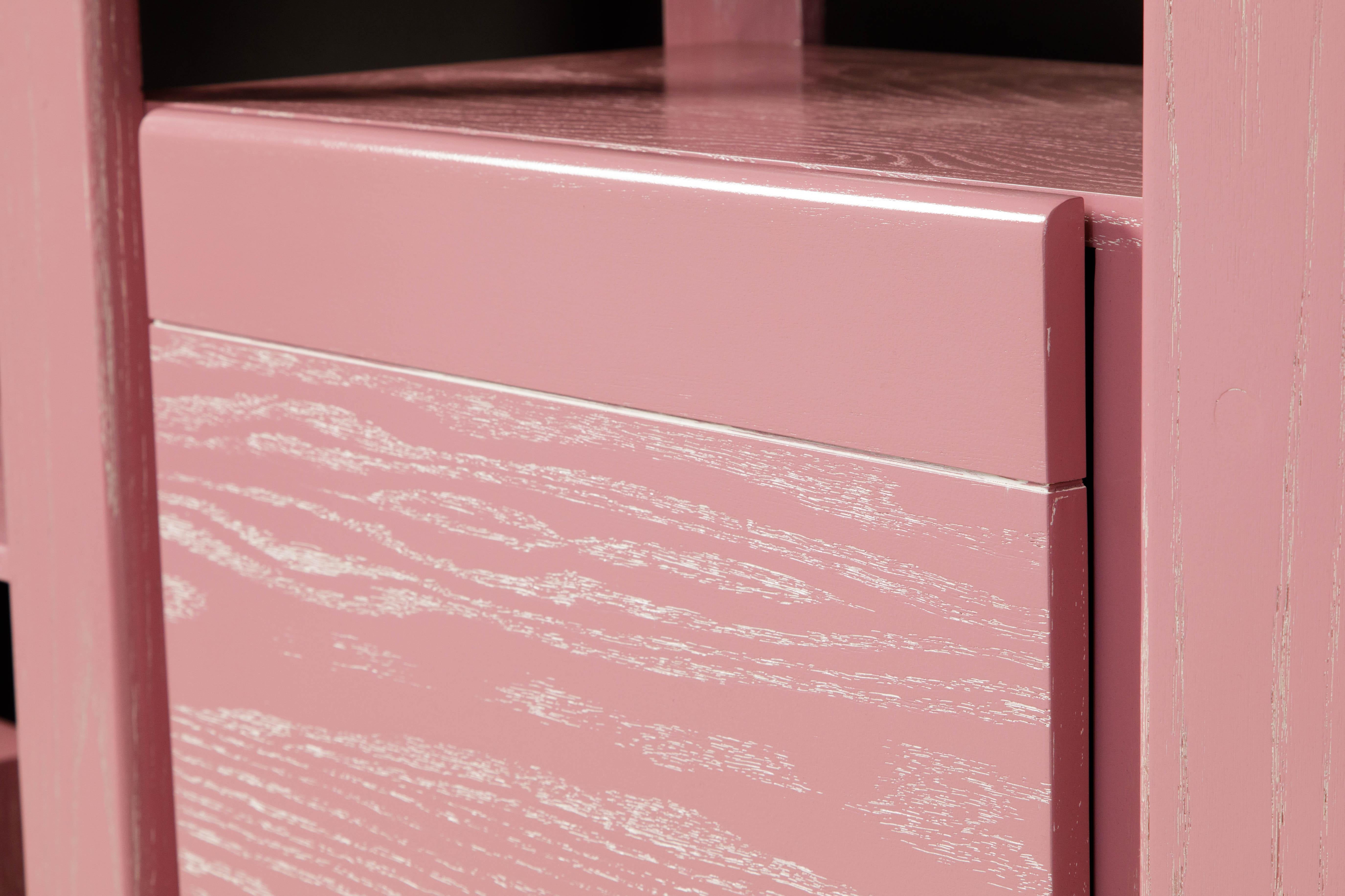 Pink Cerused Oak Modular Bookcase Room Divider by Lou Hodges, 1970s, Signed 4